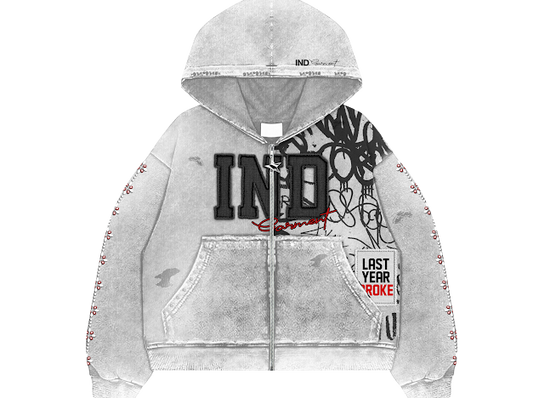 GREY “IND GARMENT” ZIP-UP